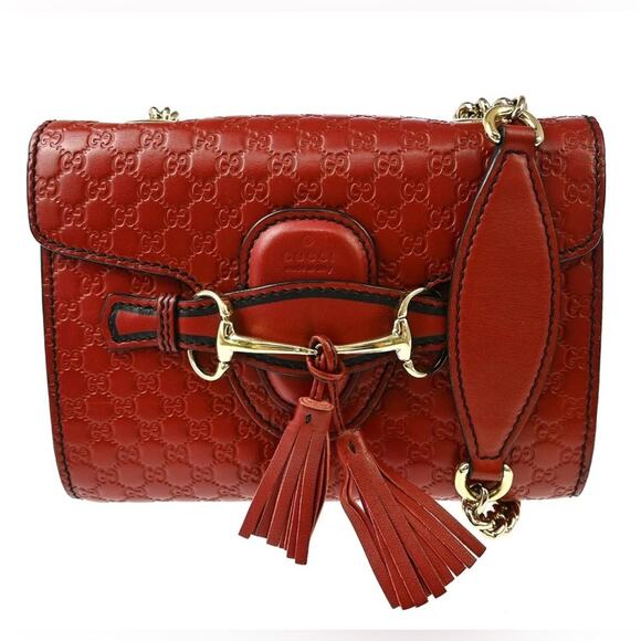 GUCCI Soft Microguccissima Mini Emily Chain Shoulder Bag Rosso - Picture 1 of 7